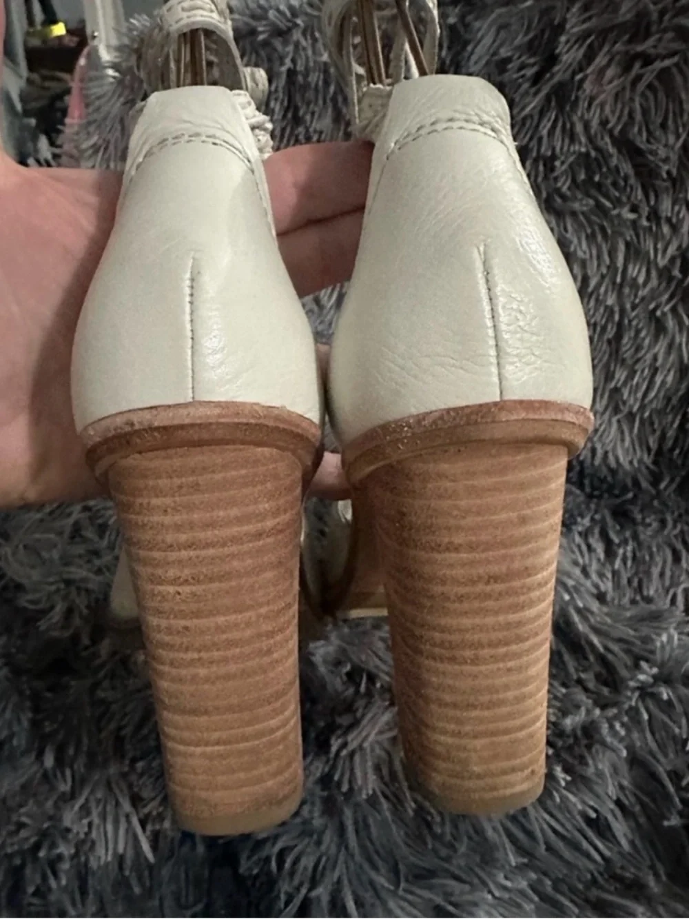 Frye Women's Cream Leather Open-Toe Lace-Up Block Heel Sandals - Picture 2 of 3